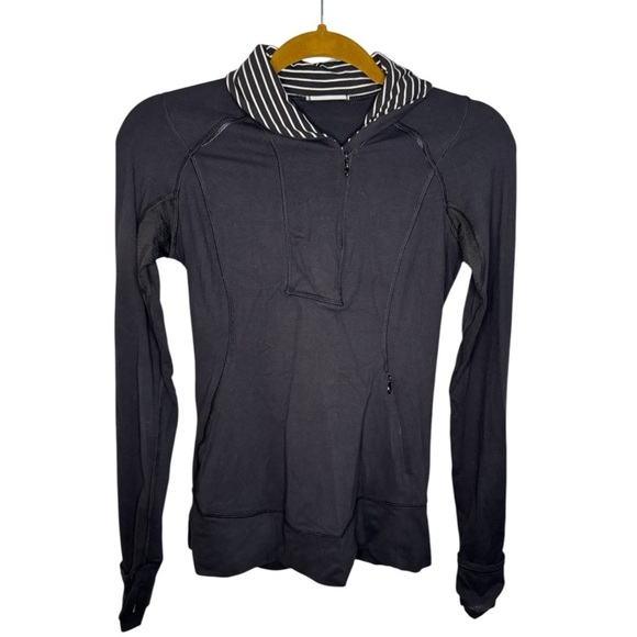 lululemon athletica Tops - Lululemon Think Fast Half Zip Pullover Black / Parallel Stripe Black White